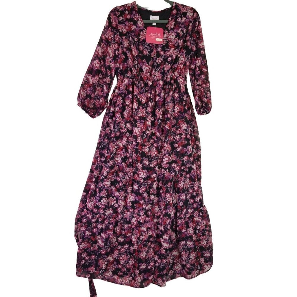 Isabel Maternity Womens size S Dress Multicolor Floral 3/4 Sleeve Lined Prairie